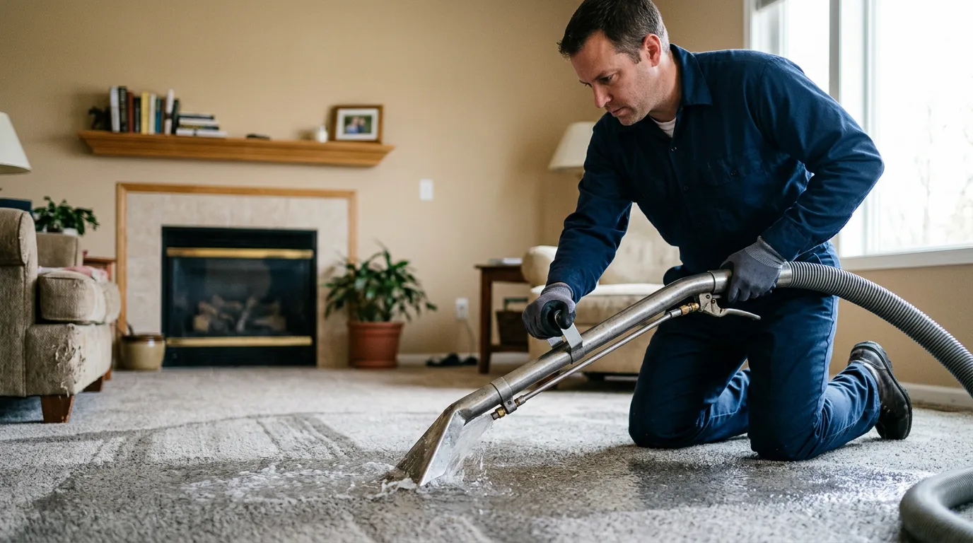 Water damage restoration technician working in a home in Florida